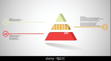3D illustration infographic template. The embossed triangle is divided to three color parts. Object is arranged on grey white background. Color lines  Stock Vector