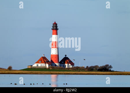 The lighthouse Westerheversand. Peninsula of Eiderstedt, North Frisia, Germany