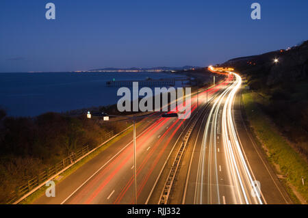 Traffic Light Trails On The A55 North Wales Coast Road Stock Photo - Alamy