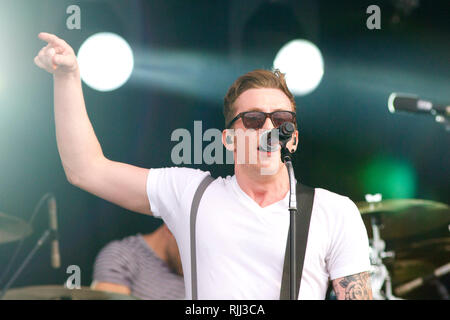 Danny Jones from McFly performs on stage in Hyde Park on August 4, 2012 Stock Photo