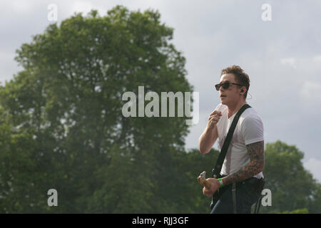 Danny Jones from McFly performs on stage in Hyde Park on August 4, 2012 Stock Photo