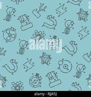 Physics icons pattern. Measuring equipment, instrumentation and elements Stock Vector