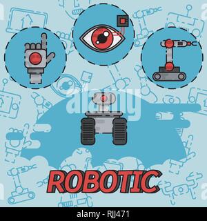 Robotic flat concept icons. Vector illustration, EPS 10 Stock Vector
