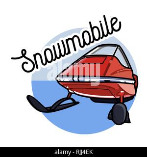 Color vintage snowmobile emblem. Extreme active leisure label. Stock Vector