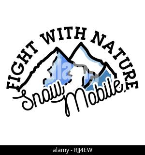 Color vintage snowmobile emblem. Extreme active leisure label. Stock Vector