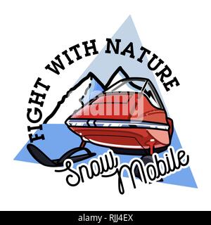 Color vintage snowmobile emblem. Extreme active leisure label. Stock Vector