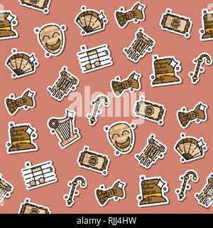 Theater flat icons pattern - drama, comedy, curtain and mask, tragedy Vector illustration Stock Vector