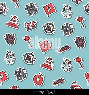 Traffic icons pattern with navigation light controller flat icons isolated vector illustration Stock Vector