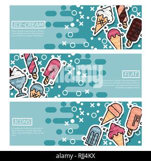 Set of Horizontal Banners about ice-cream. Vector illustration, EPS 10 Stock Vector