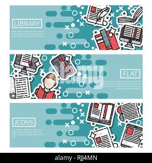 Set of Horizontal Banners about library. Vector illustration, EPS 10 Stock Vector