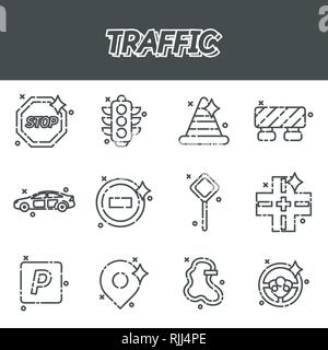 Traffic icons pattern with navigation light controller flat icons isolated vector illustration Stock Vector
