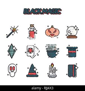 Black magic cartoon concept icons. Trendy Simple vector symbol. Vector illustration, EPS 10 Stock Vector