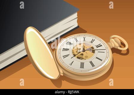 A vector illustration of Antique Gold Pocket Watch Stock Vector