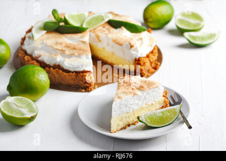 Key Lime Pie. Citrus pie with meringue. Stock Photo