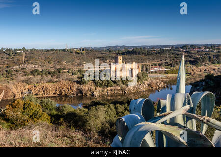 Almourol castle - Portugal - architecture background. Is built on an island on the river Tagus Stock Photo