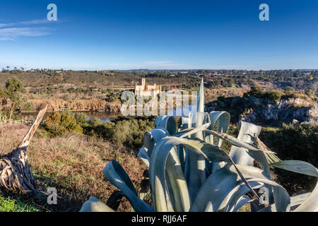 Almourol castle - Portugal - architecture background. Is built on an island on the river Tagus Stock Photo