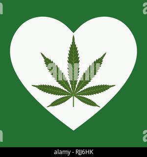 Heart symbol with cannabis leaf inside. Marijuana Heart. Isolated ...