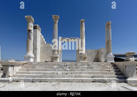 View of Temple A, which is a prostyle temple of Corinthian order, Laodicea, Denizli, Turkey. The naos rise on a high platform and a stairway of seven  Stock Photo