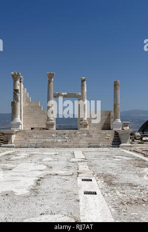 View of Temple A, which is a prostyle temple of Corinthian order, Laodicea, Denizli, Turkey. The naos rise on a high platform and a stairway of seven  Stock Photo