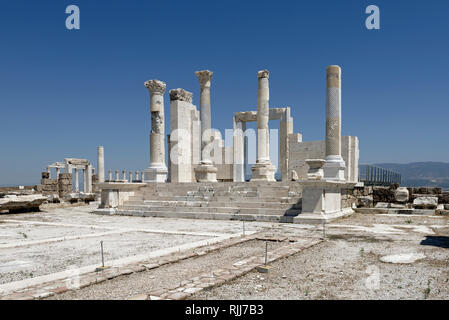 View of Temple A, which is a prostyle temple of Corinthian order, Laodicea, Denizli, Turkey. The naos rise on a high platform and a stairway of seven  Stock Photo