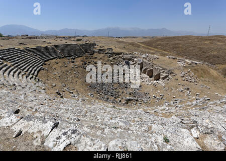 The West Theatre dating from the Hellenistic period, Laodicea, Denizli, Turkey. The theatre cavea (seating) was carved into the hillside and faced wes Stock Photo