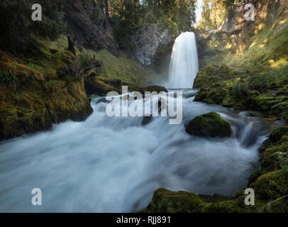 Hiking trails. Sahalie falls, Waterfall in Central Oregon along the McKenzie River in the Cascade Mountains