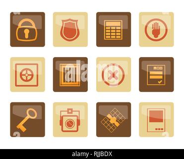 Security and Business icons over brown background - vector  icon set Stock Vector