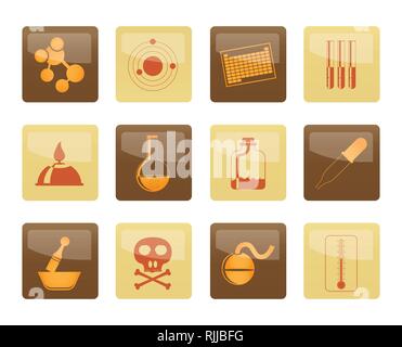 Chemistry industry icons over brown background - vector icon set Stock Vector