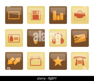 Office and business icons over brown background - vector icon set Stock Vector