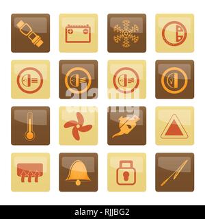 Car Dashboard icons over brown background -  vector icons set Stock Vector