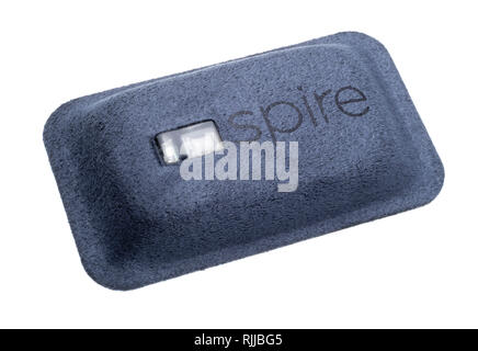 Spire health tag for attaching to clothes. Stock Photo