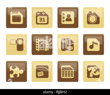 Mobile Phone, Computer and Internet Icons over brown background - Vector Icon Set Stock Vector