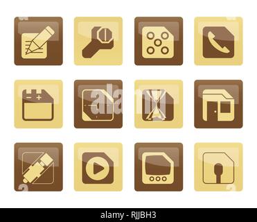 Mobile Phone, Computer and Internet Icons over brown background - Vector Icon Set 2 Stock Vector