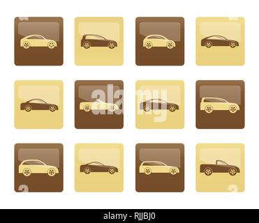 Different types of cars icons over brown background - Vector icon set Stock Vector