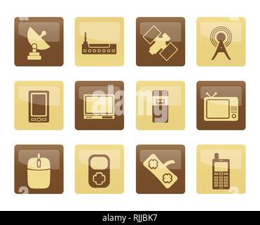 Technology and Communications icons over brown background - vector icon set Stock Vector