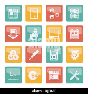 Server Side Computer icons over colored background - Vector Icon Set Stock Vector