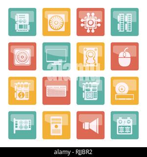 Computer performance and equipment icons over colored background - vector icon set Stock Vector