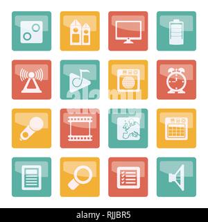 Mobile phone performance, internet and office icons over colored background - vector icon set Stock Vector