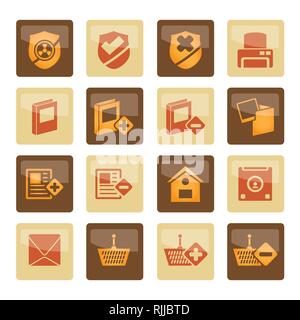 Internet and Website buttons and icons over brown background -  Vector icon set Stock Vector