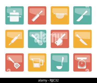 Cooking equipment and tools icons over colored background - vector icon set Stock Vector