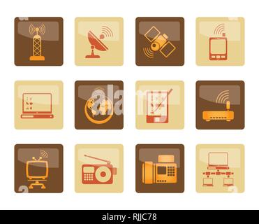 Communication and technology icons over brown background - vector icon set Stock Vector