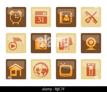Mobile phone and computer icons over brown background - vector icon set Stock Vector