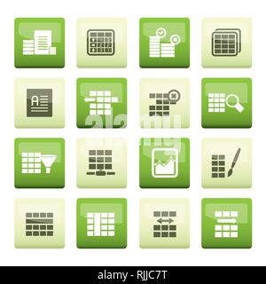 Database and Table Formatting Icons over color background - Vector Icon Set Stock Vector