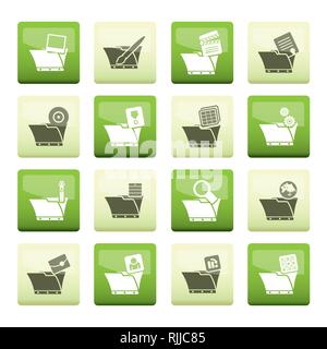 Computer and Phone Icons  over color background - Folders - Vector Icon Set Stock Vector