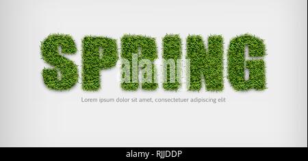 Spring sign in green grass Vector realistic. Spring sales banner on white background Stock Vector