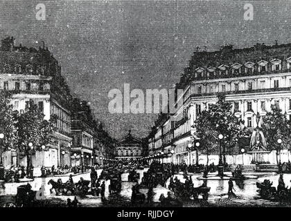 An engraving depicting a view of the Avenue de l'Opera, Paris. Dated 19th century