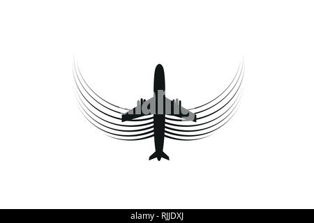 The plane with wings flies on the line. Tourism and travel. The waypoint is intended for a tourist trip. and his track on a white background. Vector Stock Vector