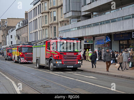 Three fire engines, Princes Street, Edinburgh, Scotland, UK Stock Photo