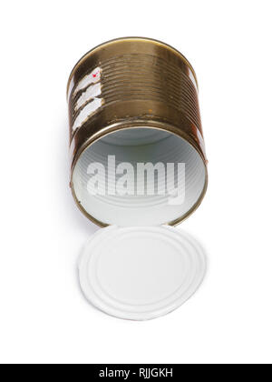 Opened empty tin can isolated on white background Stock Photo