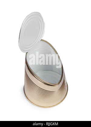 Opened empty tin can isolated on white background Stock Photo